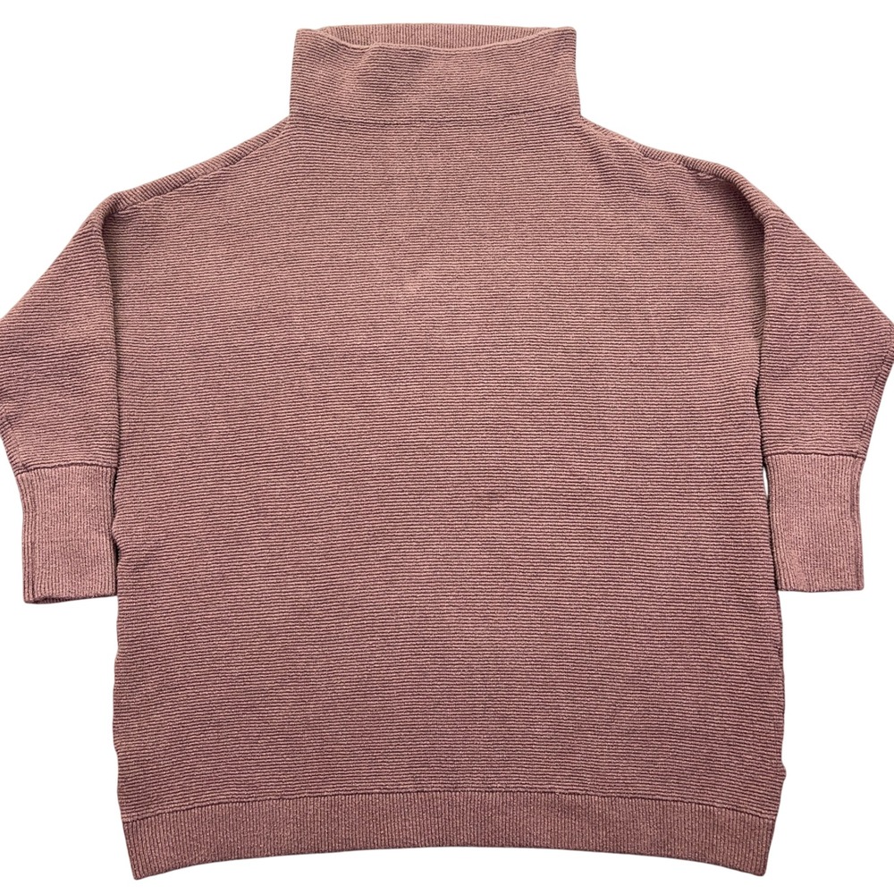 Free People Tunic Sweater Ribbed Knit Funnel Neck Long Sleeve Mauve Boho Cottage